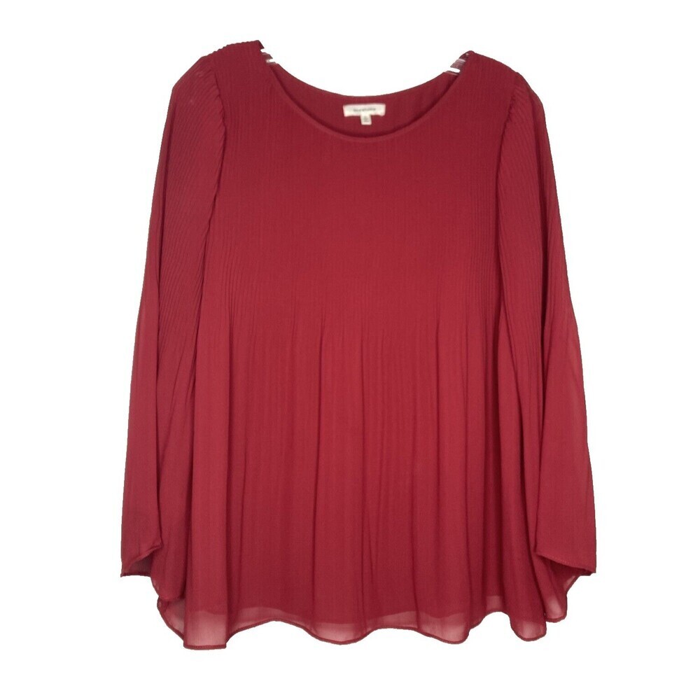 Max Studio Red Pleated Long Sleeve Tunic Top Women's Size‎ L